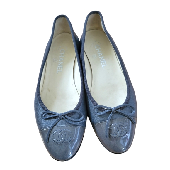 CHANEL Shoes - Chanel Authentic Gray Leather Ballet Flats Size 38